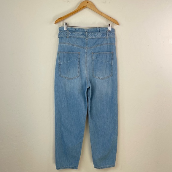 Free People Belted Denim High-Waisted Utility Paperbag Pants in Blue Haze Sz 29 - Picture 15 of 16